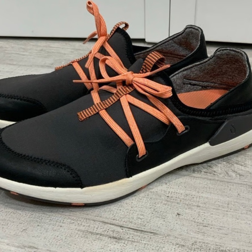 Olukai Miki Li Slip on Tie Sneaker,  Black and Orange, Women’s size 8M, Worn 1x